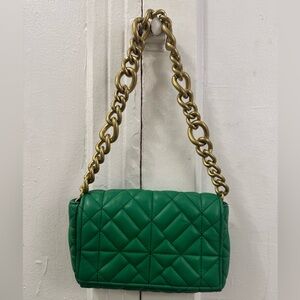 Green Quilted Chain Shoulder Bag
